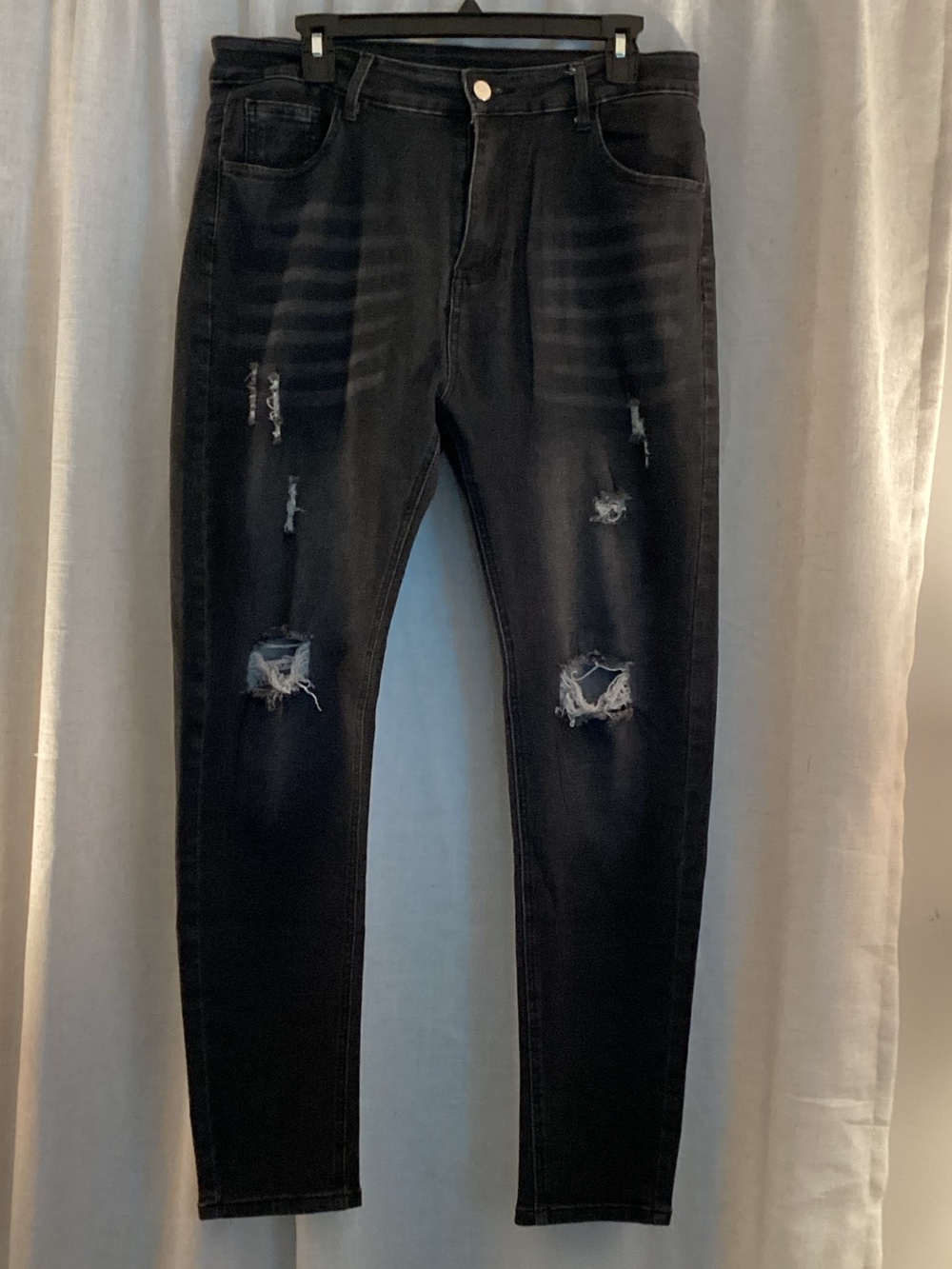 Men's Black Distressed Skinny Jeans 36x28
